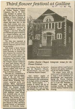 Flower Festival at the Galilee Chapel Llangwm Pembrokeshire